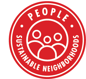 Sustainable Neighborhood People Logo - Icon of people in a red circle