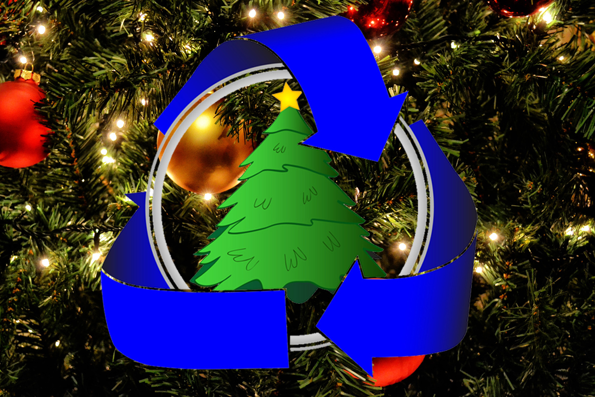 Christmas tree surrounded by the recycling symbol.